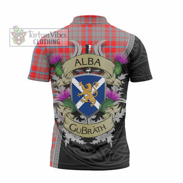 Moubray Tartan Family Crest Zipper Polo Shirt Lion Rampant Royal Thistle Shield Celtic Inspired - Tartan Vibes Clothing