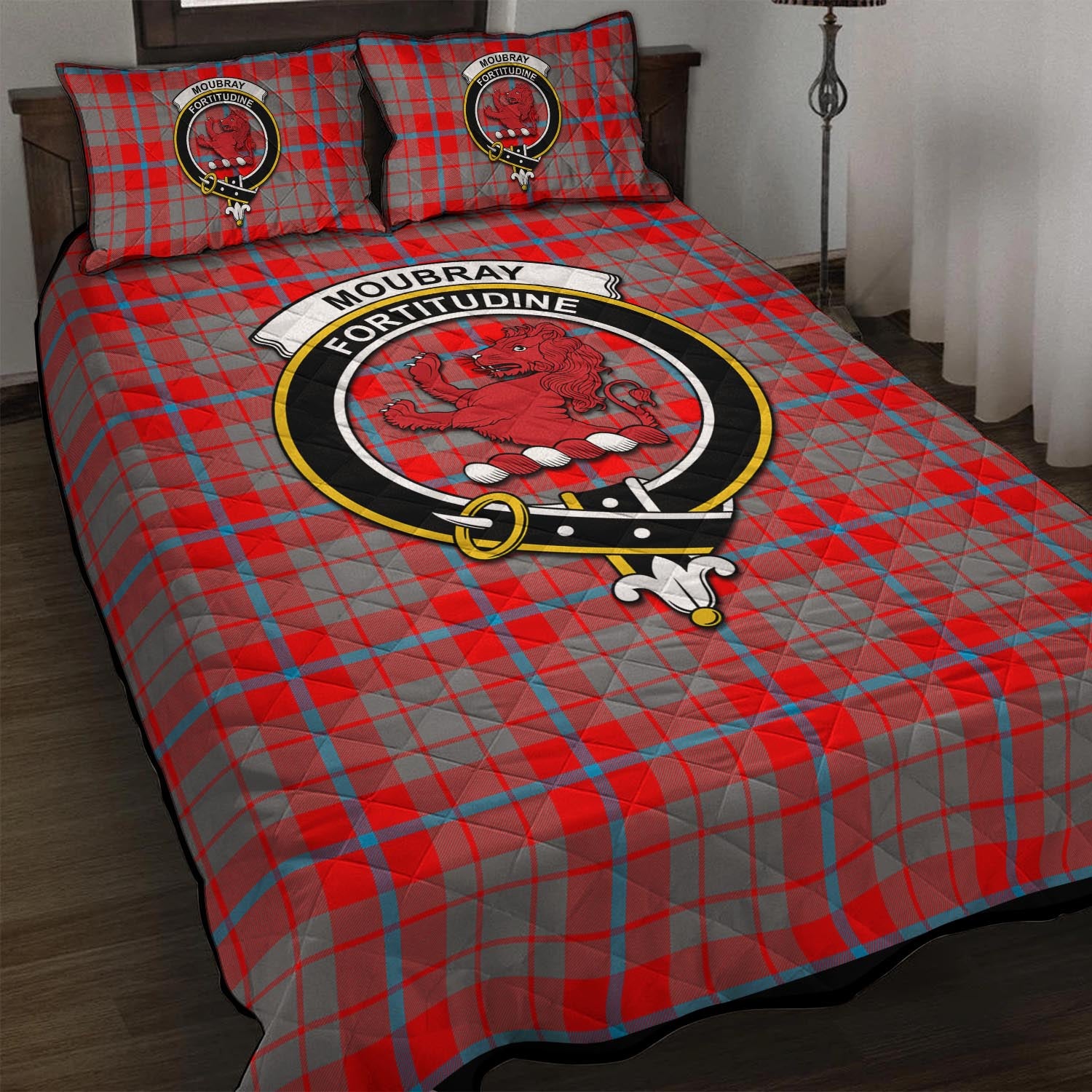 Moubray Tartan Quilt Bed Set with Family Crest - Tartan Vibes Clothing
