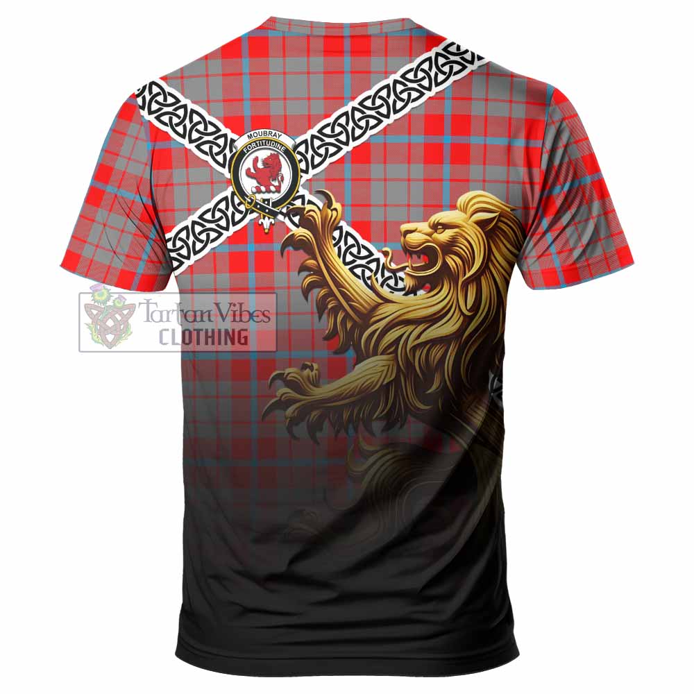 Moubray Crest Tartan T-Shirt with Golden Lion Emblem Celtic Style - Tartan Vibes Clothing