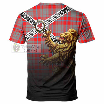Moubray Crest Tartan T-Shirt with Golden Lion Emblem Celtic Style - Tartan Vibes Clothing