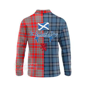 Moubray Tartan Long Sleeve Polo Shirt Happy St. Andrew's Day Half Tartan Style - Tartan Vibes Clothing