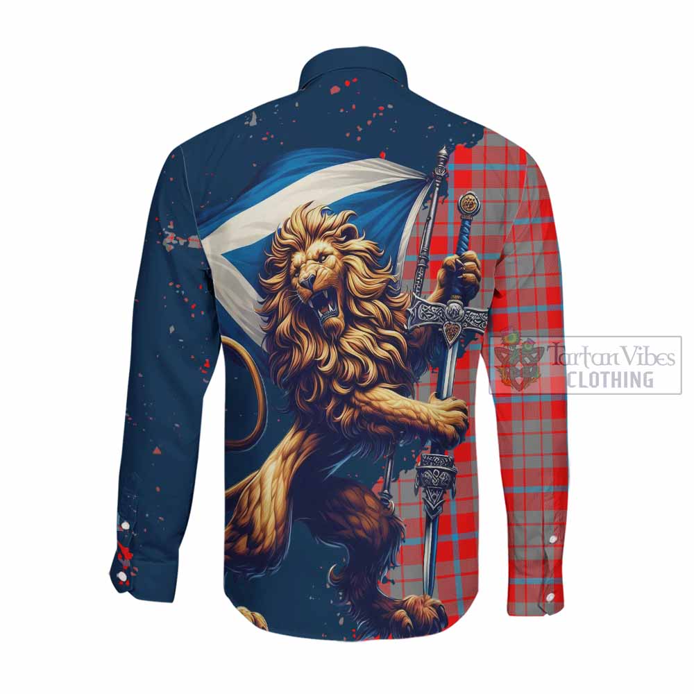 Moubray Tartan Family Crest Long Sleeve Button Shirt with Scottish Majestic Lion Men's Shirt - Tartan Vibes Clothing