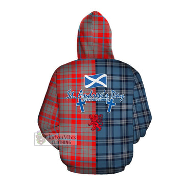 Moubray Tartan Cotton Hoodie Happy St. Andrew's Day Half Tartan Style Pullover Hoodie - Tartan Vibes Clothing