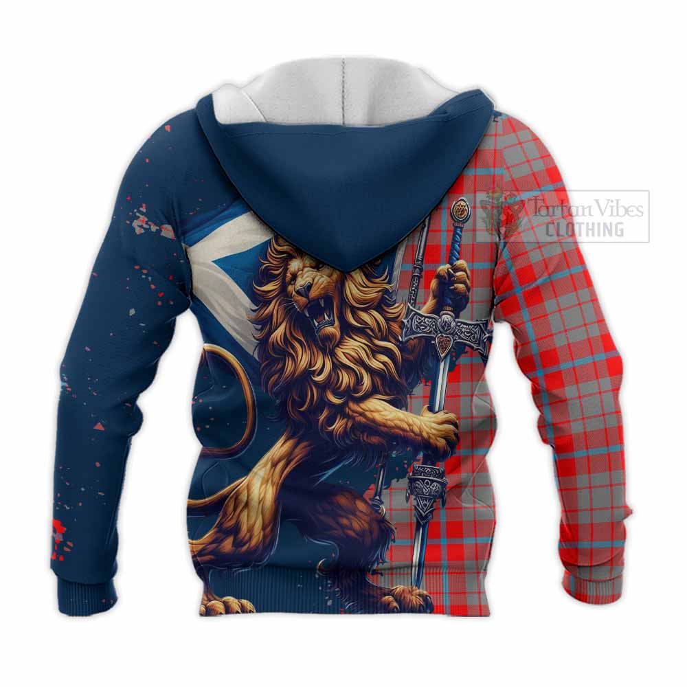 Tartan Vibes Clothing Moubray Tartan Family Crest Knitted Hoodie with Scottish Majestic Lion