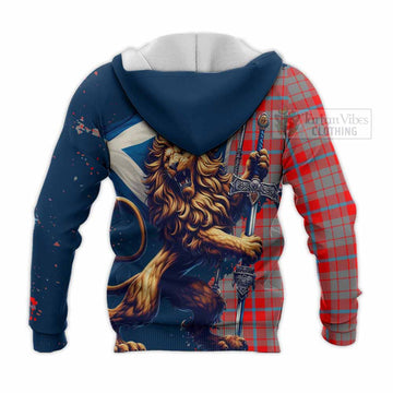 Tartan Vibes Clothing Moubray Tartan Family Crest Knitted Hoodie with Scottish Majestic Lion