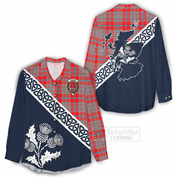 Moubray Tartan Women's Casual Shirt Featuring Thistle and Scotland Map - Tartan Vibes Clothing