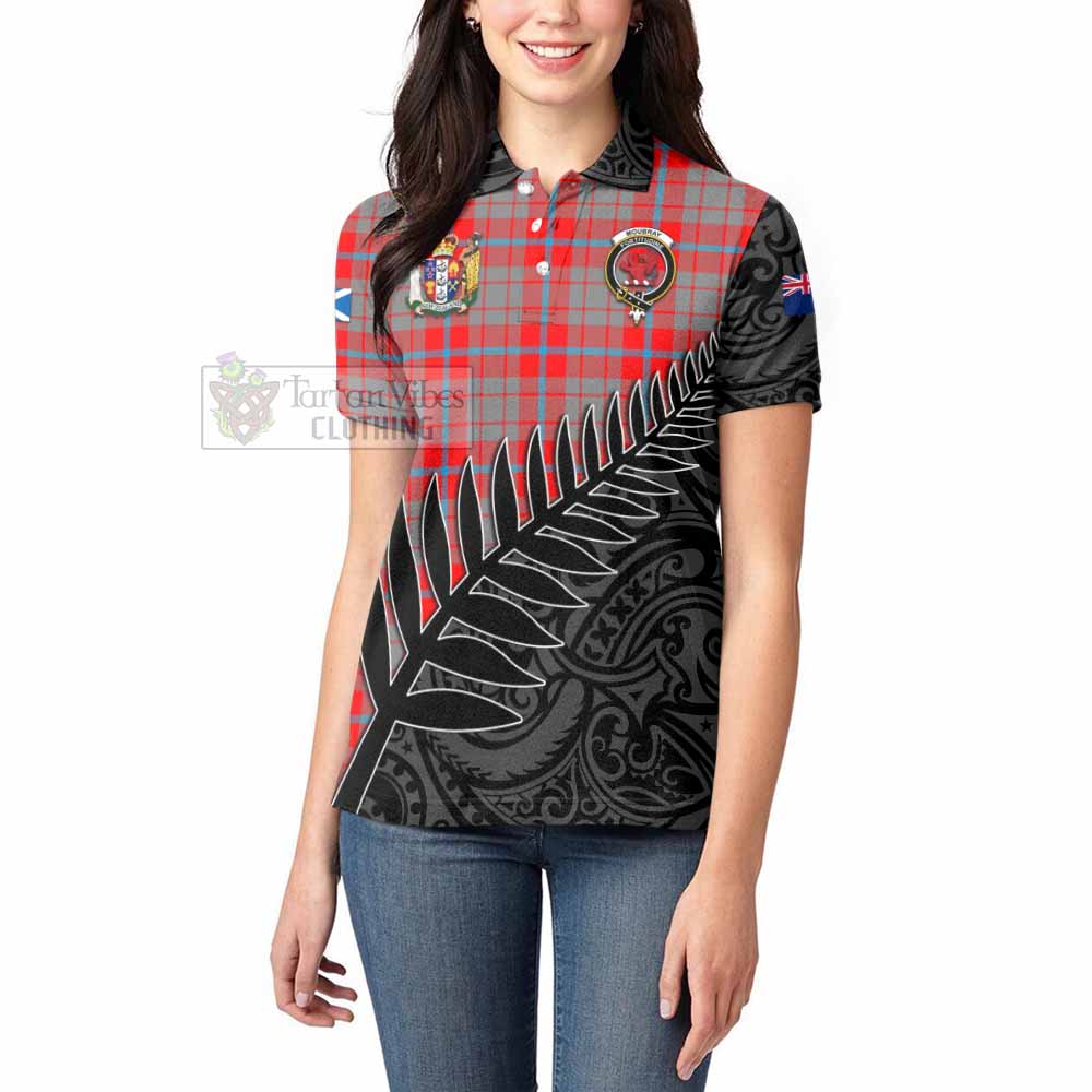 Tartan Vibes Clothing Moubray Crest Tartan Women's Polo Shirt with New Zealand Silver Fern Half Style
