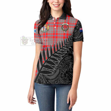 Tartan Vibes Clothing Moubray Crest Tartan Women's Polo Shirt with New Zealand Silver Fern Half Style