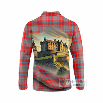 Moubray Tartan Family Crest Long Sleeve Polo Shirt with Scottish Ancient Castle Style - Tartan Vibes Clothing