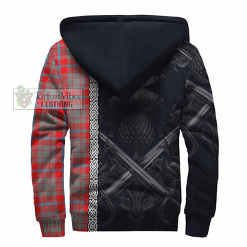 Moubray Tartan Sherpa Hoodie with Family Crest Cross Sword Thistle Celtic Vibes - Tartan Vibes Clothing
