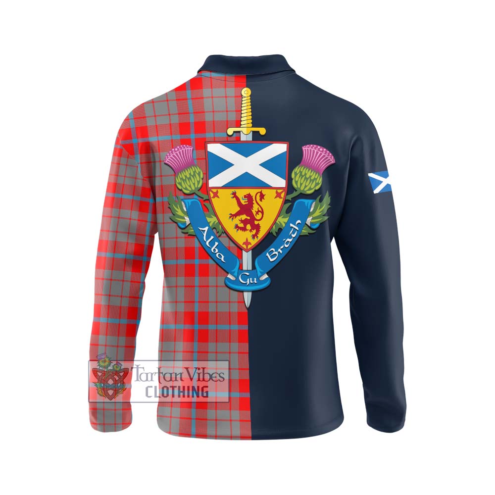 Moubray Tartan Long Sleeve Polo Shirt Alba with Scottish Lion Royal Arm Half Style - Tartan Vibes Clothing