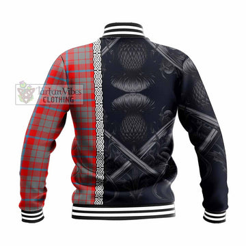 Moubray Tartan Baseball Jacket with Family Crest Cross Sword Thistle Celtic Vibes - Tartan Vibes Clothing