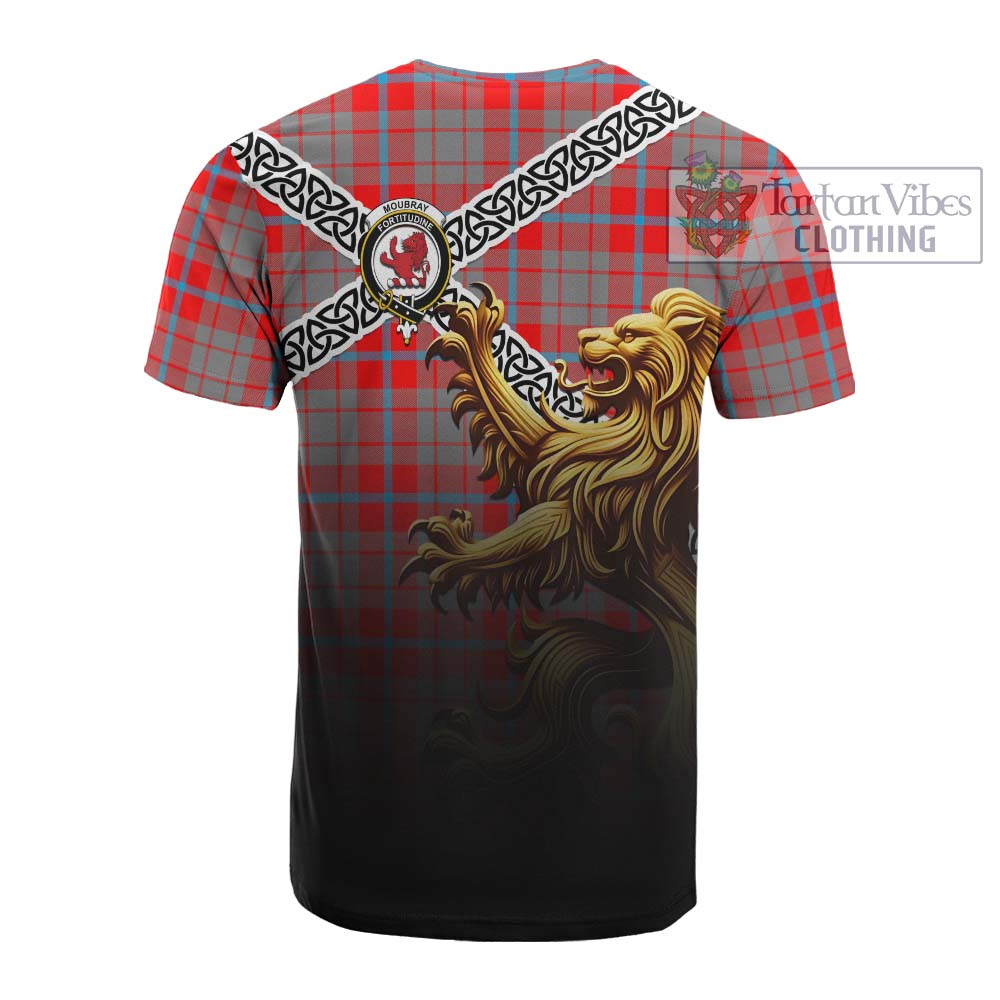 Tartan Vibes Clothing Moubray Crest Tartan Cotton T-shirt with Golden Lion Emblem Celtic Style