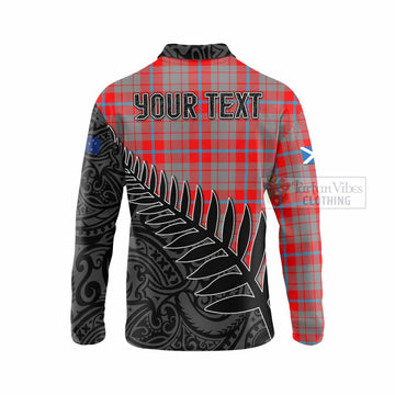 Tartan Vibes Clothing Moubray Crest Tartan Long Sleeve Polo Shirt with New Zealand Silver Fern Half Style