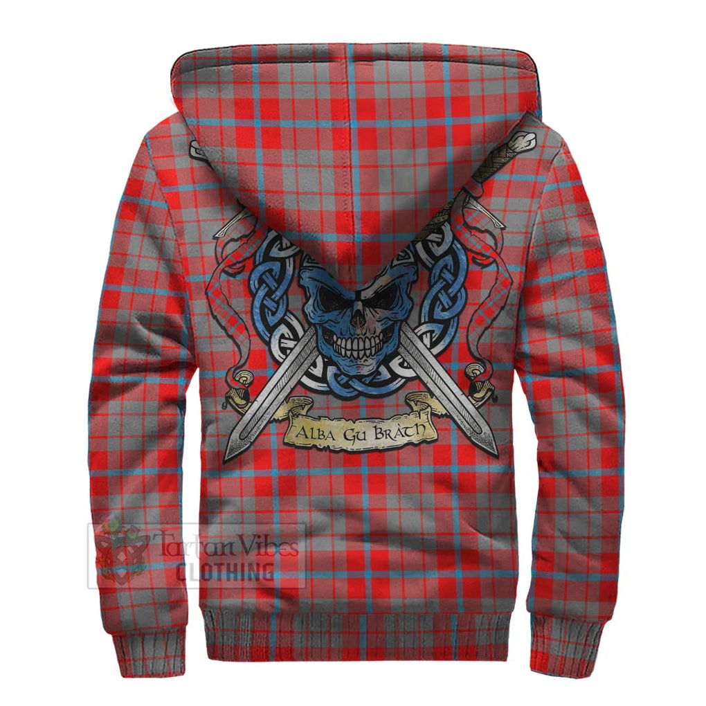 Moubray Tartan Sherpa Hoodie with Family Crest Celtic Skull Style - Tartan Vibes Clothing