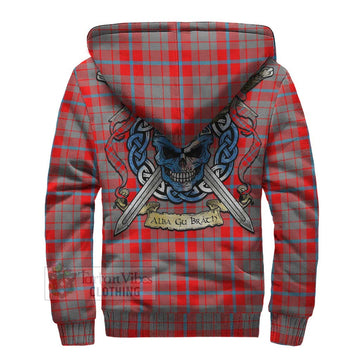 Moubray Tartan Sherpa Hoodie with Family Crest Celtic Skull Style - Tartan Vibes Clothing