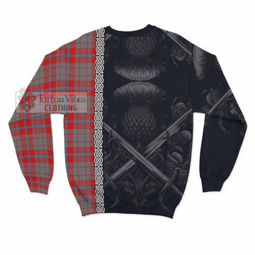 Moubray Tartan Sweatshirt with Family Crest Cross Sword Thistle Celtic Vibes - Tartan Vibes Clothing