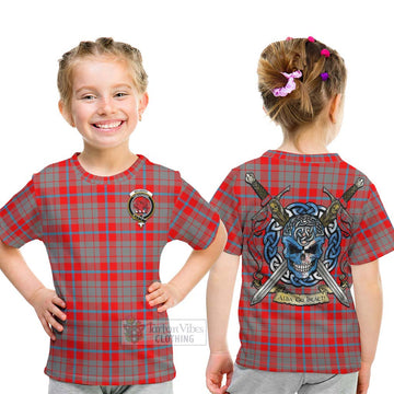 Moubray Tartan Kid T-Shirt with Family Crest Celtic Skull Style - Tartan Vibes Clothing