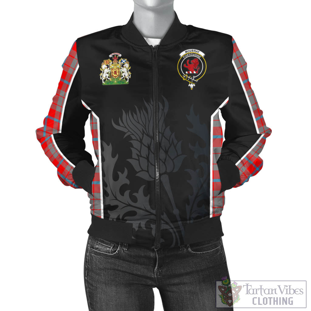Moubray Tartan Bomber Jacket with Family Crest and Scottish Thistle Vibes Sport Style - Tartan Vibes Clothing
