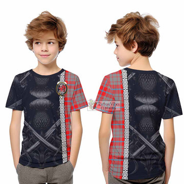 Moubray Tartan Kid T-Shirt with Family Crest Cross Sword Thistle Celtic Vibes - Tartan Vibes Clothing