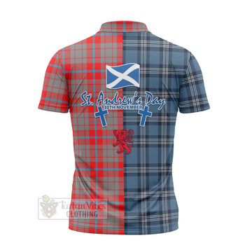 Moubray Tartan Zipper Polo Shirt Happy St. Andrew's Day Half Tartan Style - Tartan Vibes Clothing
