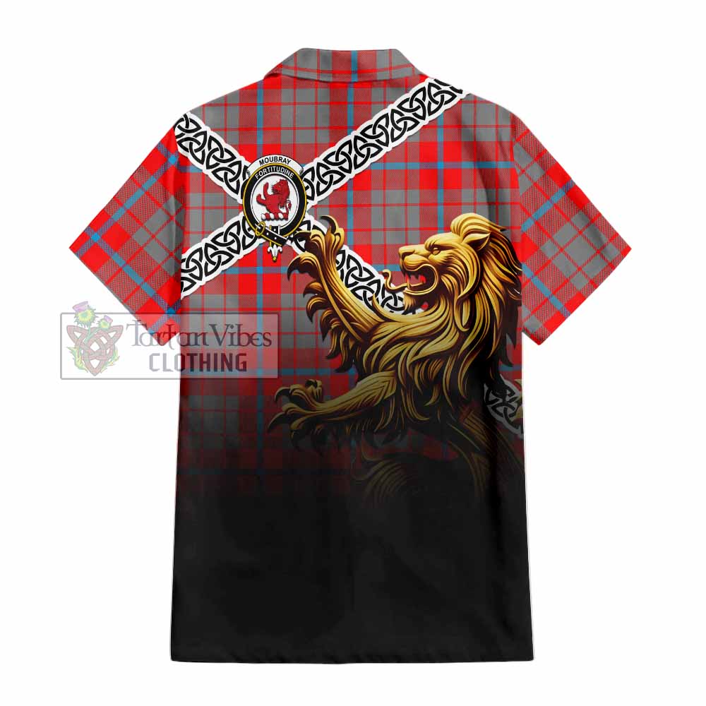 Moubray Crest Tartan Hawaiian Shirt with Golden Lion Emblem Celtic Style - Tartan Vibes Clothing