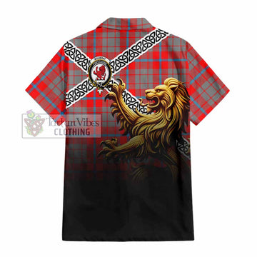 Moubray Crest Tartan Hawaiian Shirt with Golden Lion Emblem Celtic Style - Tartan Vibes Clothing