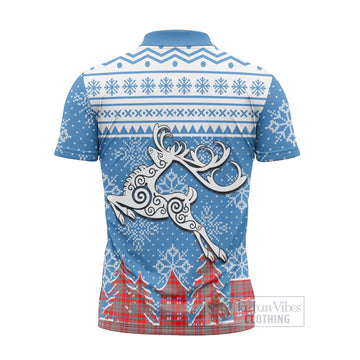Moubray Clan Christmas Zipper Polo Shirt Celtic Reindeer Style - Tartan Vibes Clothing