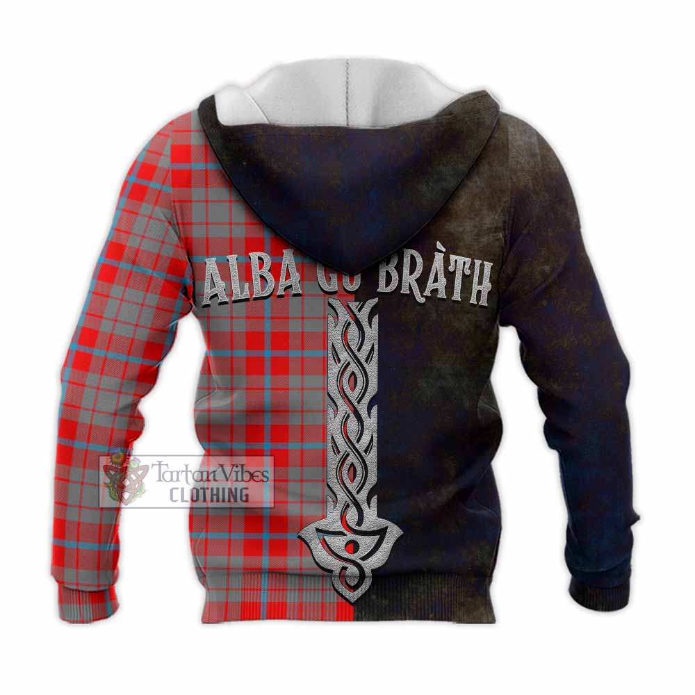 Tartan Vibes Clothing Moubray Tartan Family Crest Knitted Hoodie Alba Gu Brath Be Brave Lion Ancient Style