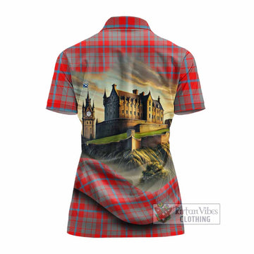 Moubray Tartan Family Crest Women's Polo Shirt with Scottish Ancient Castle Style - Tartan Vibes Clothing
