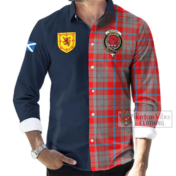 Moubray Tartan Long Sleeve Button Shirt Alba with Scottish Lion Royal Arm Half Style Men's Shirt - Tartan Vibes Clothing