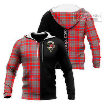 Moubray Tartan Knitted Hoodie with Family Crest and Half Of Me Style Unisex Knitted Zip Hoodie - Tartan Vibes Clothing
