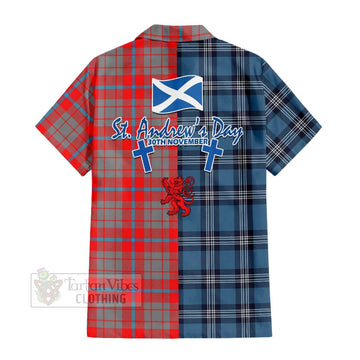 Moubray Tartan Hawaiian Shirt Happy St. Andrew's Day Half Tartan Style - Tartan Vibes Clothing