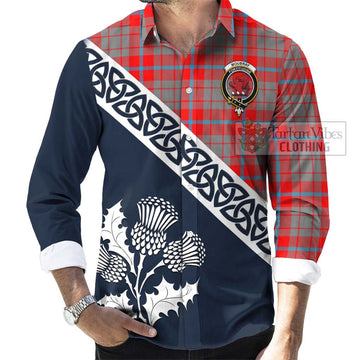 Moubray Tartan Long Sleeve Button Shirt Featuring Thistle and Scotland Map Men's Shirt - Tartan Vibes Clothing