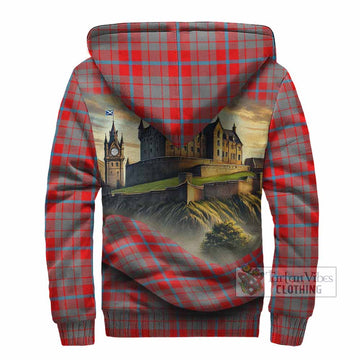 Moubray Tartan Family Crest Sherpa Hoodie with Scottish Ancient Castle Style - Tartan Vibes Clothing