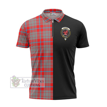 Moubray Tartan Zipper Polo Shirt with Family Crest and Half Of Me Style - Tartan Vibes Clothing