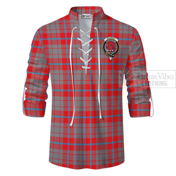 Moubray Tartan Ghillie Kilt Shirt with Family Crest and Bearded Skull Holding Bottles of Whiskey - Tartan Vibes Clothing