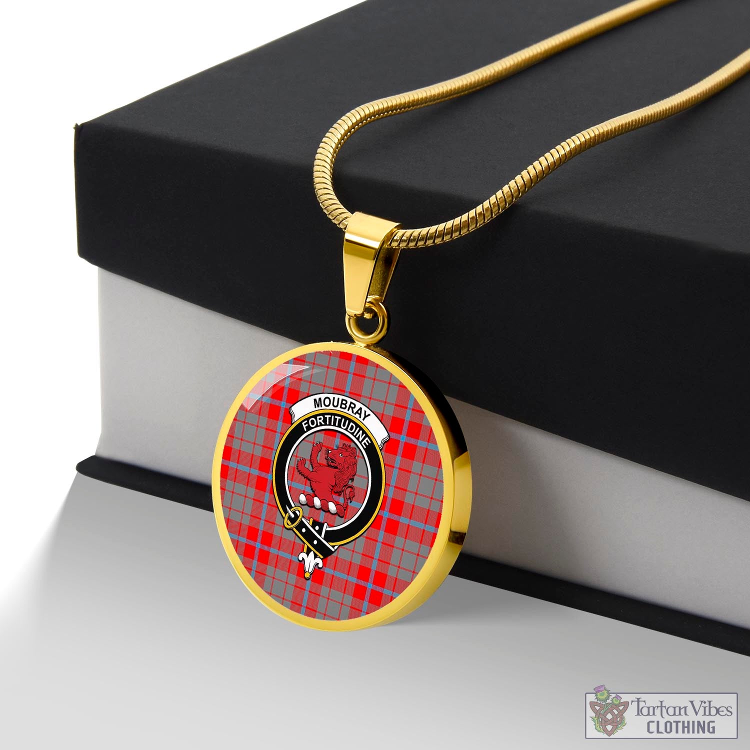 Moubray Tartan Circle Necklace with Family Crest Luxury Necklace (Gold) No - Tartan Vibes Clothing