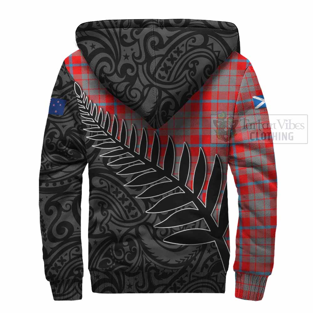Tartan Vibes Clothing Moubray Crest Tartan Sherpa Hoodie with New Zealand Silver Fern Half Style