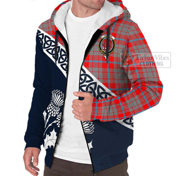 Moubray Tartan Sherpa Hoodie Featuring Thistle and Scotland Map - Tartan Vibes Clothing