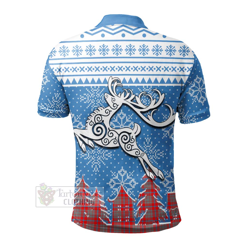 Moubray Clan Christmas Polo Shirt Celtic Reindeer Style - Tartan Vibes Clothing
