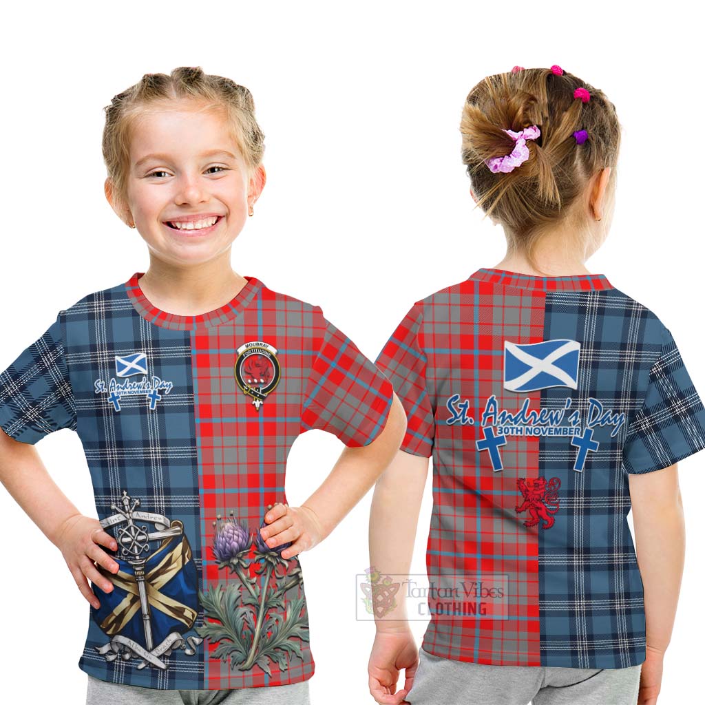 Moubray Tartan Kid T-Shirt Happy St. Andrew's Day Half Tartan Style - Tartan Vibes Clothing
