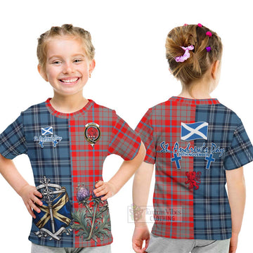 Moubray Tartan Kid T-Shirt Happy St. Andrew's Day Half Tartan Style - Tartan Vibes Clothing