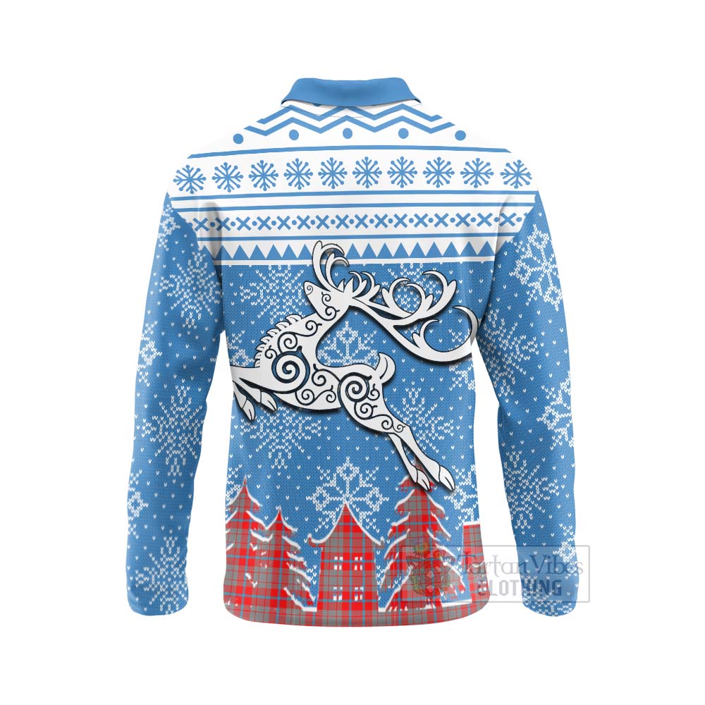 Moubray Clan Christmas Long Sleeve Polo Shirt Celtic Reindeer Style - Tartan Vibes Clothing