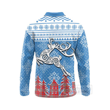 Moubray Clan Christmas Long Sleeve Polo Shirt Celtic Reindeer Style - Tartan Vibes Clothing
