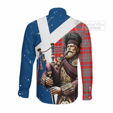 Moubray Tartan Long Sleeve Button Shirt with Family Crest Scottish Bagpiper Vibes - Tartan Vibes Clothing