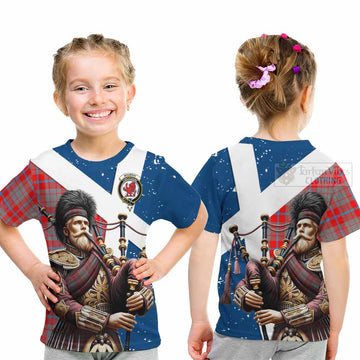 Moubray Tartan Kid T-Shirt with Family Crest Scottish Bagpiper Vibes - Tartan Vibes Clothing
