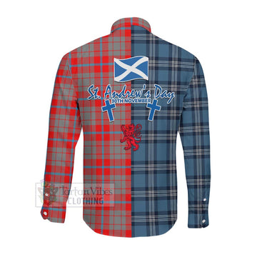 Moubray Tartan Long Sleeve Button Shirt Happy St. Andrew's Day Half Tartan Style Men's Shirt - Tartan Vibes Clothing