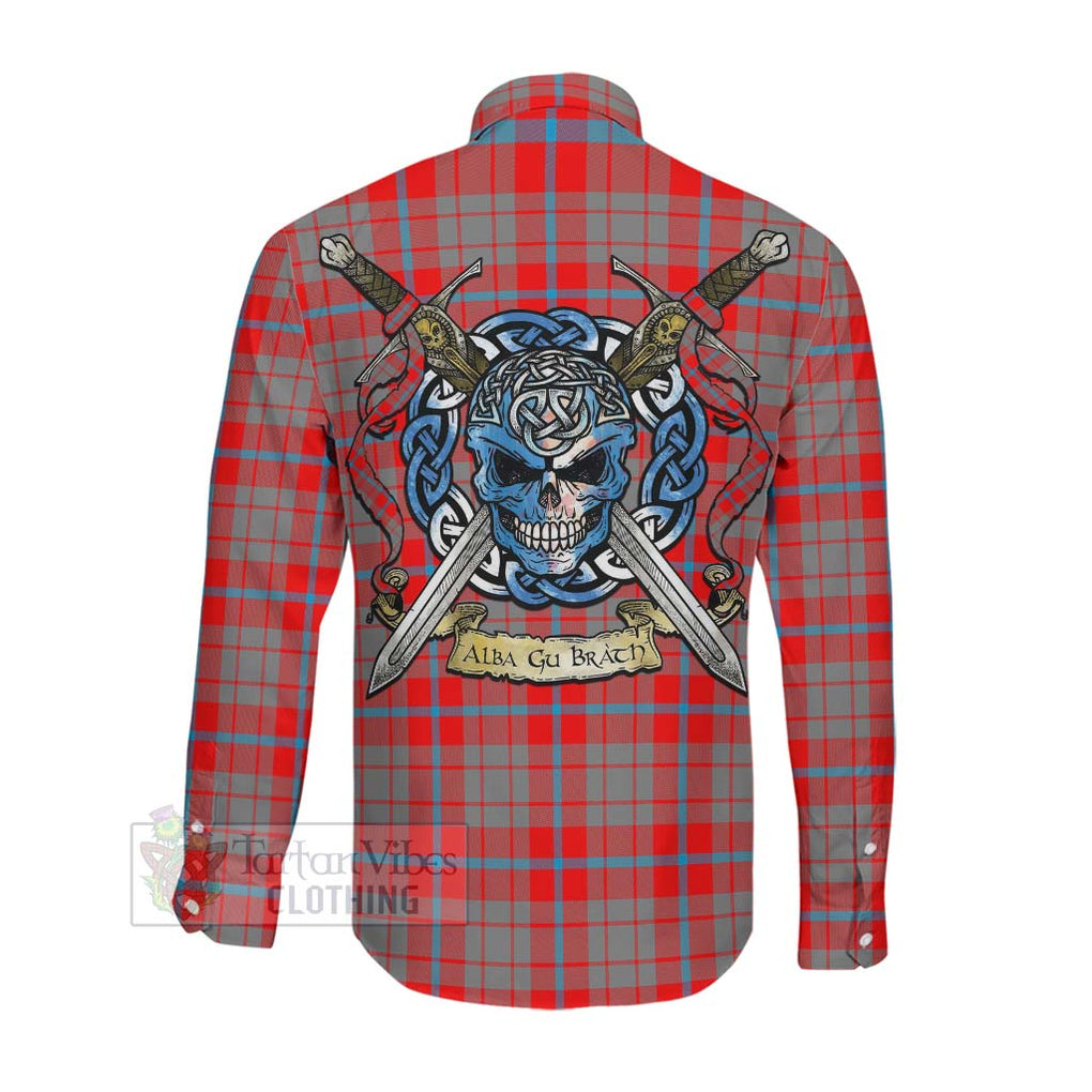 Moubray Tartan Long Sleeve Button Shirt with Family Crest Celtic Skull Style Men's Shirt - Tartan Vibes Clothing