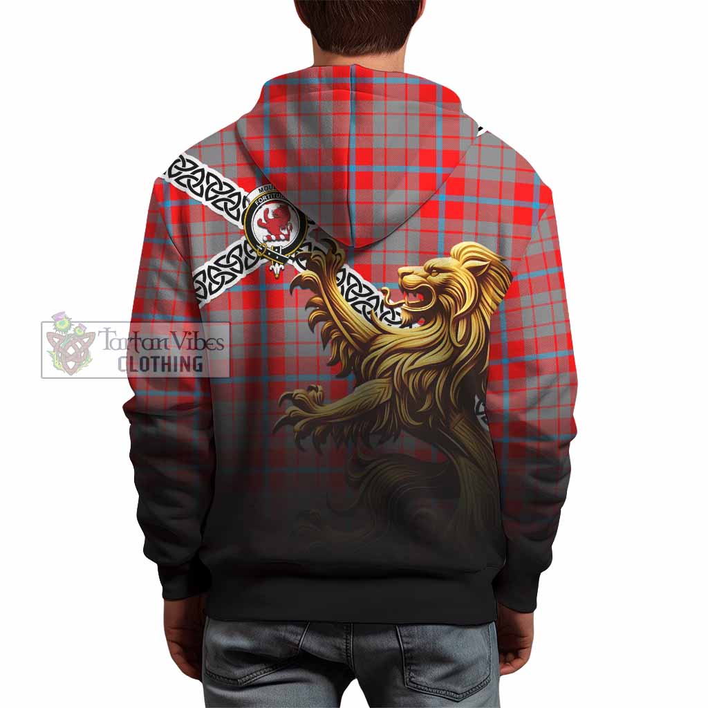 Moubray Crest Tartan Hoodie with Golden Lion Emblem Celtic Style - Tartan Vibes Clothing